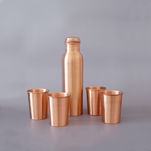 copper bottle and glass set smooth 5 pcs