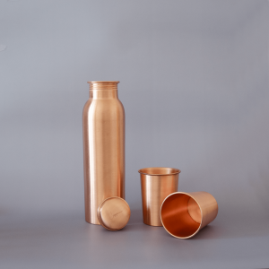 Smooth Copper Bottle & Glass Set 3 pcs