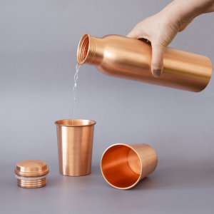 Smooth Copper Bottle & Glass Set 3 pcs